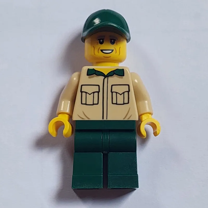 Man, Tan Shirt, Dark Green Legs and Cap