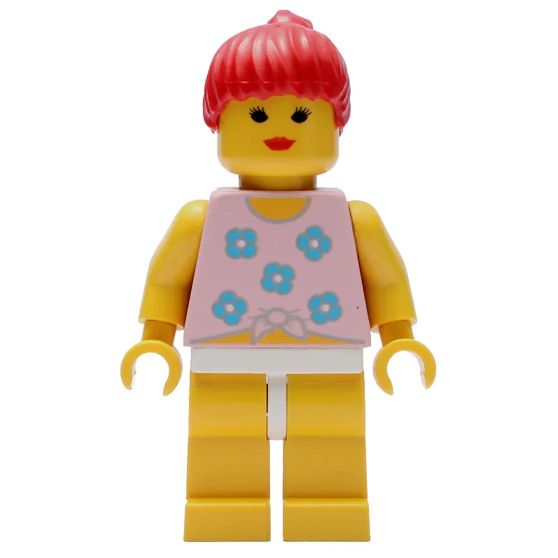 Woman, Tied Pink Tank Top with Flowers, Yellow Legs, Red Hair