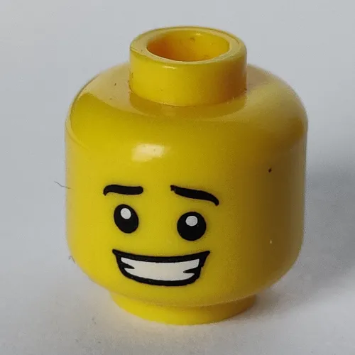Minifig Head Hot Dog Man, Eyebrows, White Pupils, Crooked Open Smile with Teeth Print