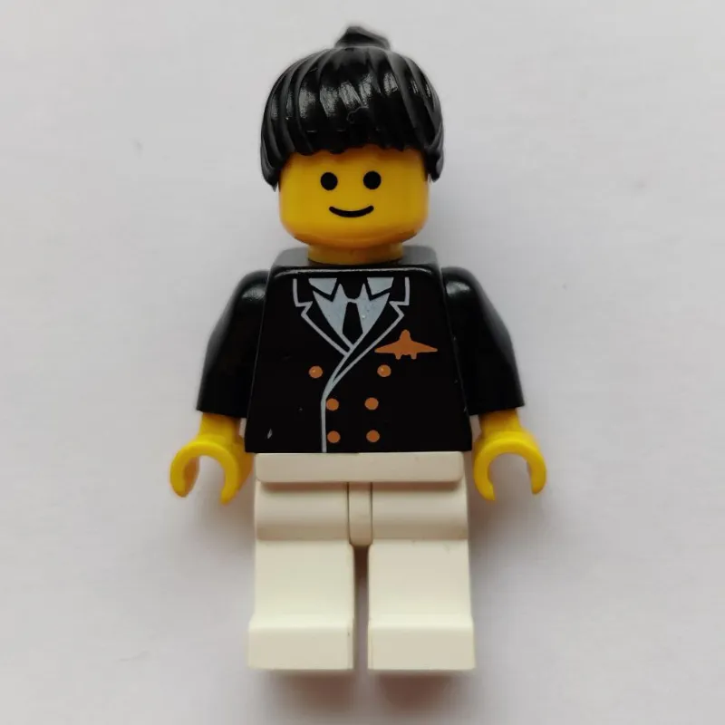 Pilot, Woman, Black Jacket with Tie and Airplane Badge, White Legs, Black Hair