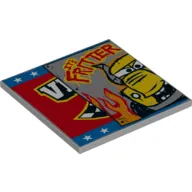 Tile 6 x 6 with Bottom Tubes with Bus Half and 'IT'S FRITTER' Print