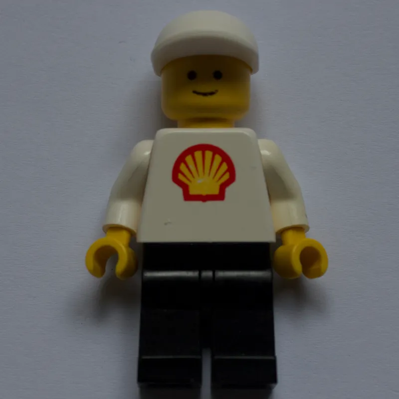 Man, White Torso with Shell Logo, Black Legs, White Cap