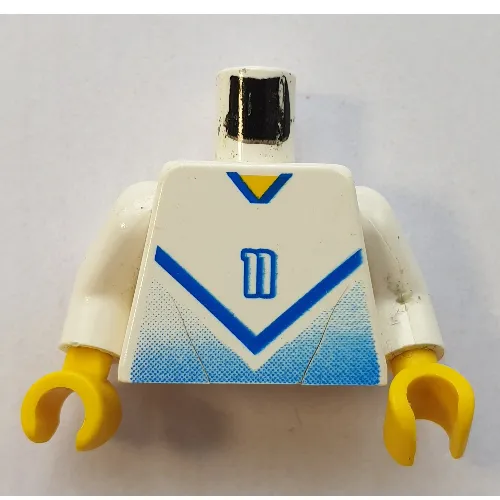 Torso Soccer Shirt with Blue Chevron and '11' Front and Back Print, White Arms, Yellow Hands