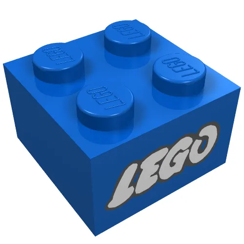 Brick 2 x 2 without Inside Ridges with LEGO Logo with Open O White with no Black Outline Print