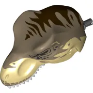 Animal Body Part, Dinosaur, Tyrannosaurus Rex Head with Pin, Tan Teeth, Dark Tan Top and Dark Brown Stripes Print