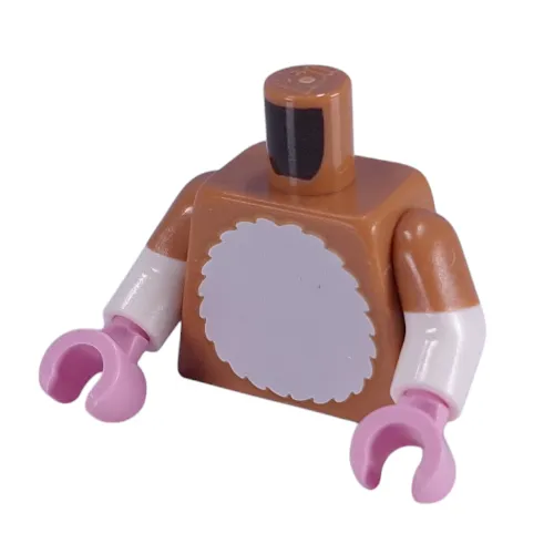 Torso, Dual Molded Arms, White Fur Chest, Tail Print, with Medium Nougat Sleeves Pattern, White Arms, Bright Pink Hands
