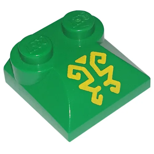 Brick Curved 2 x 2 x 2/3 Two Studs and Curved Slope End with Ornate Yellow Lines Print