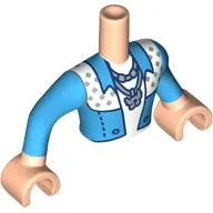 Minidoll Torso Man with Blue Jacket, Dark Blue Trim, Silver Dots, Necklace with Music Note, White Shirt Print, Light Nougat Arms and Hands