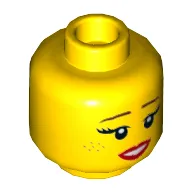 Minifig Head Hula Lula, Dual Sided, Reddish Brown Eyebrows, Freckles, Red Lips, Medium Smile / Large Smile Print [Hollow Stud]