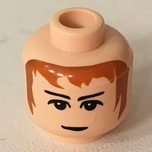 Minifig Head Stan Shunpike, Brown Hair, Eyebrows, White Pupils Print [Blocked Open Stud]