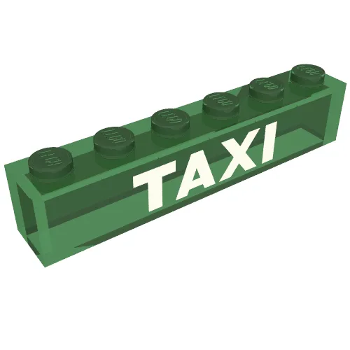 Brick 1 x 6 with No Bottom Tubes with 'TAXI' Print