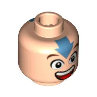 Minifig Head Aang (Avatar), Eyes, Mouth Wide Open, Blue Arrow on Forehead, Square on Back Print [Blocked Open Stud]
