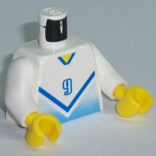 Torso Soccer Shirt with Blue Chevron and '9' Front and Back Print, White Arms, Yellow Hands