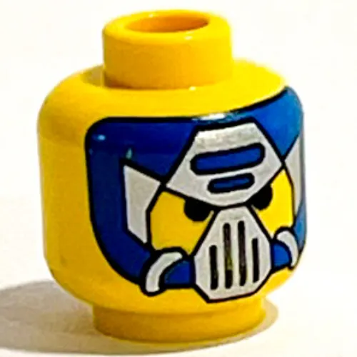 Minifig Head Hydronaut, Blue and Silver Mask Type 3 Print [Blocked Open Stud]