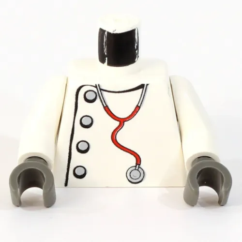 Torso Lab Coat, Gray Buttons, Stethoscope Print (Mad Scientist), White Arms, Dark Gray Hands