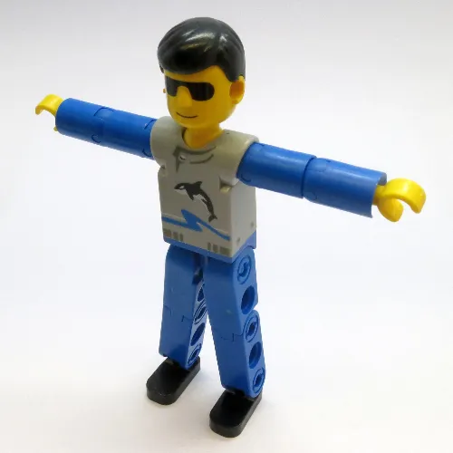Technic Figure Blue Legs, Light Gray Top with Wave and Orca Print, Blue Arms