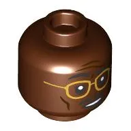 Minifig Head Ray Arnold, Gold glasses, Black Moustache, Confused / Scared print