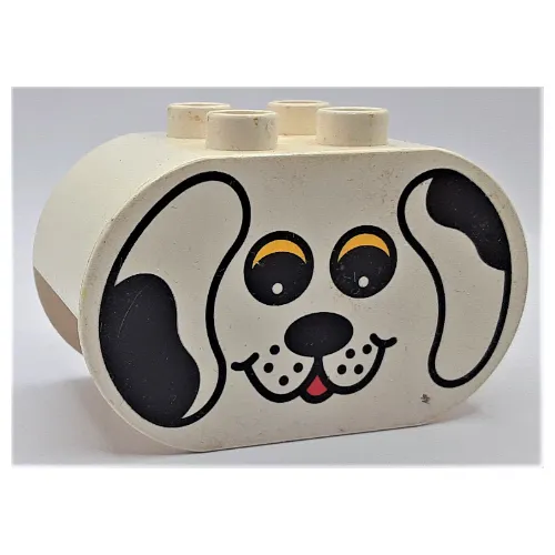 Duplo Brick 2 x 4 x 2 Rounded Ends with Dog Face with Yellow Eyes Print