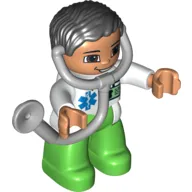 Duplo Figure with Parted Wavy Hair Black, with Attached Stethoscope
