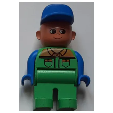 Duplo Figure, Early, Cap Blue, Green Legs, Shirt with Collar and Two Pockets Print