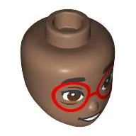 Minidoll Head, Thick Black Eyebrows, Red Glasses, Reddish Brown Eyes, Open Mouth