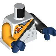 Torso, Odd Arms, Space Suit, Black Diagonal Line, Bright Light Orange Top Half, Space Logo print, Left Black Arm, Right Bright Light Orange Arm, Dark Blue Hands