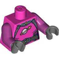 Torso Spacesuit with Belts and Classic Space Logo Print, Magenta Arms, Dark Bluish Gray Hands