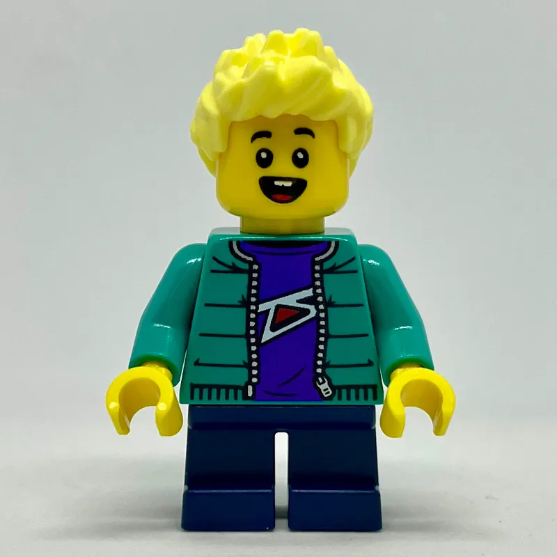 Boy, Dark Turquoise Jacket, Short Dark Blue Legs