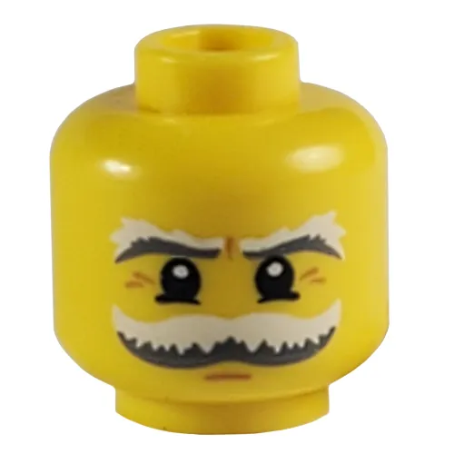 Minifig Head Pilot, Moustache and Eyebrows White and Gray Bushy, White Pupils and Crow's Feet Print