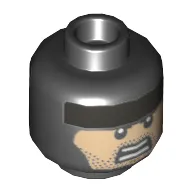 Minifig Head Batman, Dual Sided Balaclava, Flat Silver Stripe on Forehead, Nougat Face, Stubble, Firm / Fierce Expression Print [Hollow Stud]