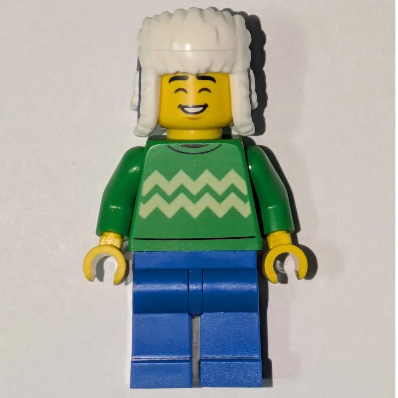 Man, Bright Green Torso, Blue Legs, Dark Blue Ushanka