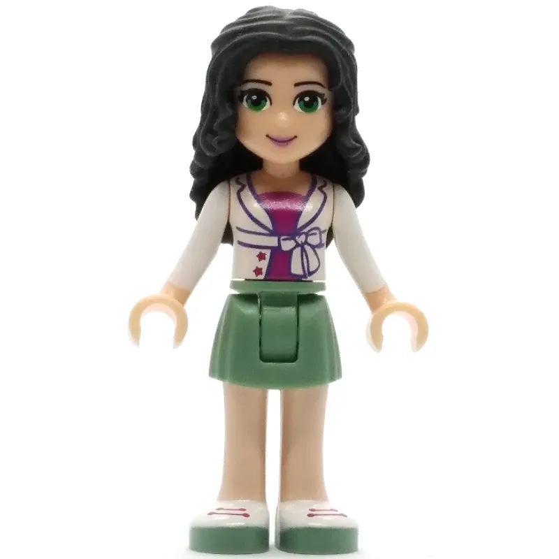 Emma - White Shirt, Sand Green Skirt