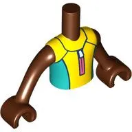 Minidoll Torso Boy with Reddish Brown Arms and Hands with Yellow/Dark Turquoise Wetsuit, Coral Zipper print