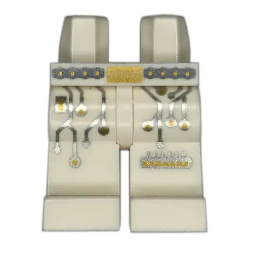 Hips and White Legs with Pearl Dark Grey/Gold Belt, Silver Circuitry print
