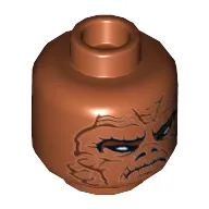 Minifig Head Skiff Guard, Dual Sided, Weequay Leathery Skin Lines, Closed Mouth, 3 Tied Tan Ponytails Print [Hollow Stud]