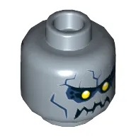 Minifig Head Stone Stomper, Yellow Eyes, Black Eyebrows and Jagged Rock Mouth, Dark Blue Eye Shadow and Stone Cracks Print [Hollow Stud]