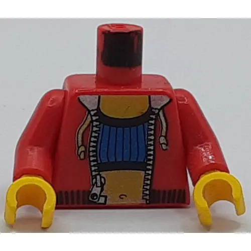 Torso Tube Top and Navel / Plain Back Print, Red Arms, Yellow Hands