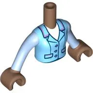 Minidoll Torso Girl with Medium Azure Jacket, Bright Light Blue Sleeves, White Shirt print, Medium Brown Arms and Hands