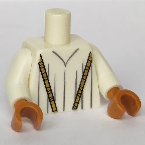 Torso Robe with Long Gold Necklace Print, White Arms, Medium Nougat Hands