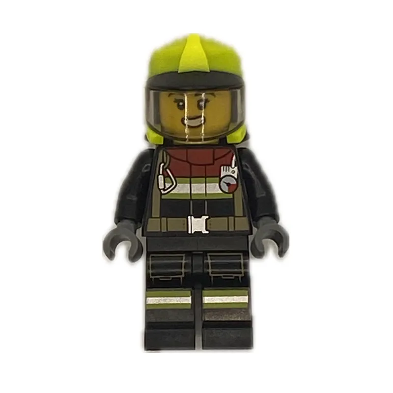 Firefighter, Black Fire Suit, Vibrant Yellow Helmet with Visor