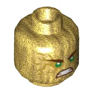 Minifig Head Lloyd, Dual Sided, Green Eyes with Gold Energy Effect, Frown / Clenched Teeth Print [Hollow Stud]