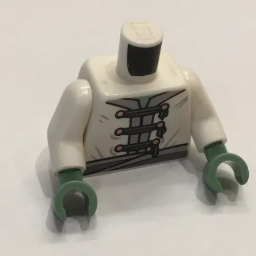 Torso Tunic, Light Bluish Gray Trim and Belt, Dark Bluish Gray Ties, Gold Buttons / Dragon Symbol on Back Print, White Arms, Sand Green Arms