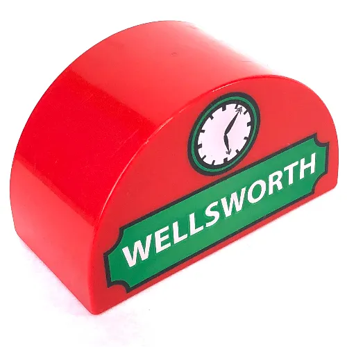 Duplo Brick 2 x 4 x 2 Curved Top with 'WELLSWORTH' and Clock Print