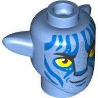 Minifig Head Special Alien Na'vi with Yellow Eyes, Dark Blue/Bright Light Orange Markings, Mean Print