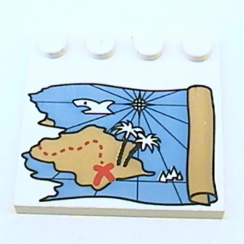 Plate Special 4 x 4, Studs on One Edge with Ocean Pirate Treasure Map Right-Half Print