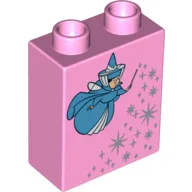 Duplo Brick 1 x 2 x 2 with Fairy Godmother with Wand and Fairy Dust Print