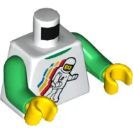 Torso Classic Space Minifig Floating Front, 2011 The LEGO Store Mission Viejo, CA Back Print, Green Arms, Yellow Hands