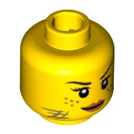 Minifig Head Gail, Dark Brown Eyebrows, Eyelashes, Freckles, Scratches, Determined Print