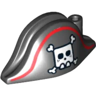 Hat Pirate Bicorne with Large Square Skull and Crossbones and Red Line Print