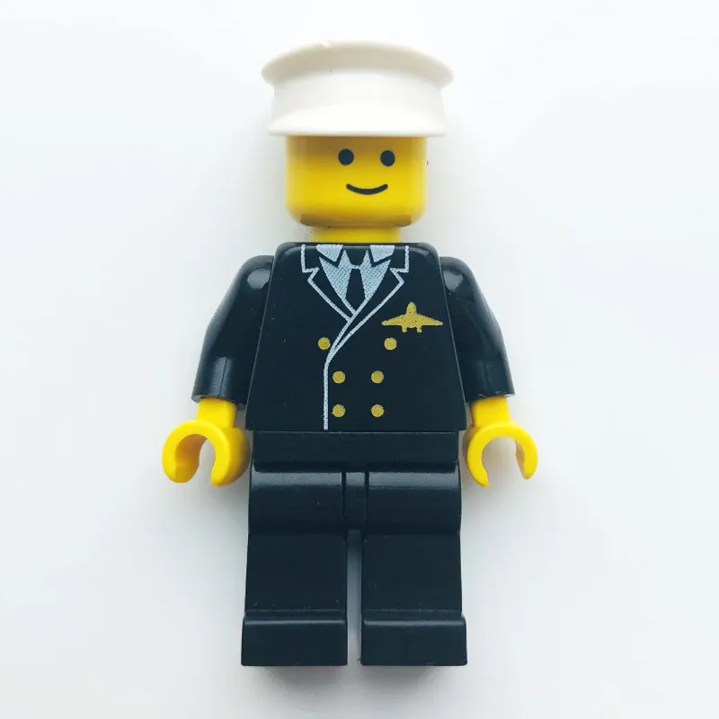 Pilot, Black Suit with Tie and Airplane Badge, White Hat